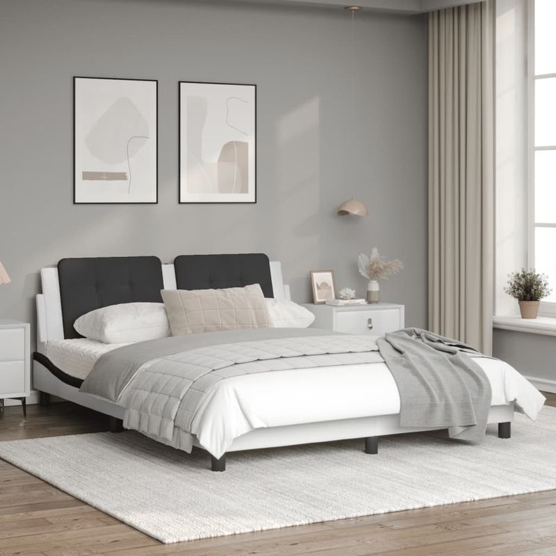 Casa si Gradina - Mobilier - Paturi si accesorii - Paturi - Cadru de pat cu tablie, alb/negru, 160x200 cm, piele ecologica - Infinity.ro