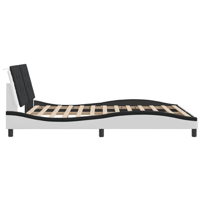 Casa si Gradina - Mobilier - Paturi si accesorii - Paturi - Cadru de pat cu tablie, alb/negru, 160x200 cm, piele ecologica - Infinity.ro