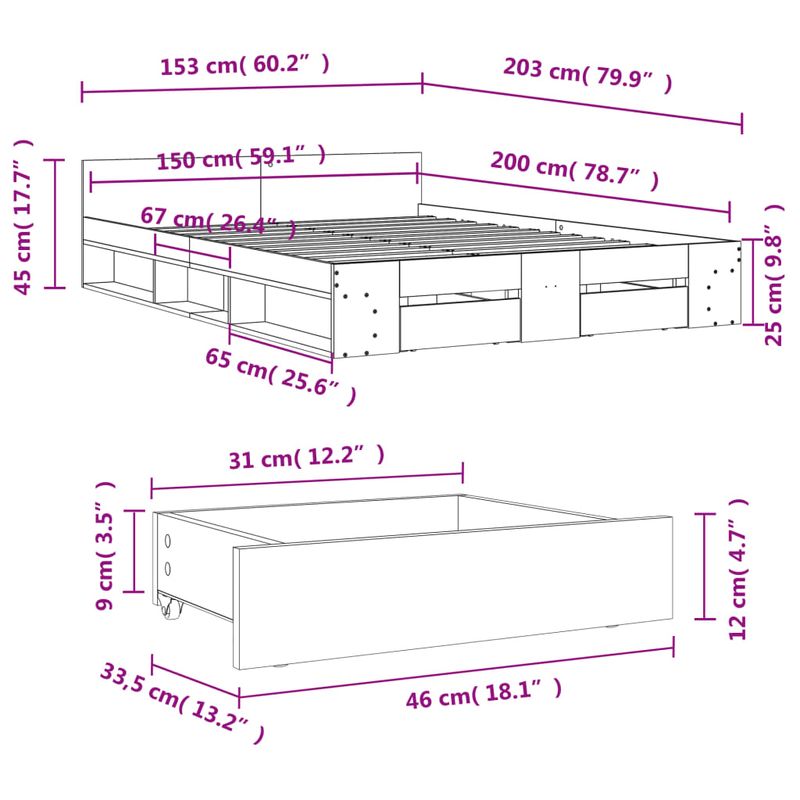 Casa si Gradina - Mobilier - Paturi si accesorii - Paturi - Cadru pat cu sertare alb extralucios 150x200 cm, lemn prelucrat - Infinity.ro