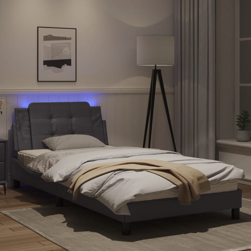 Casa si Gradina - Mobilier - Paturi si accesorii - Paturi - Cadru de pat cu lumini LED, gri, 100x200 cm, piele ecologica - Infinity.ro