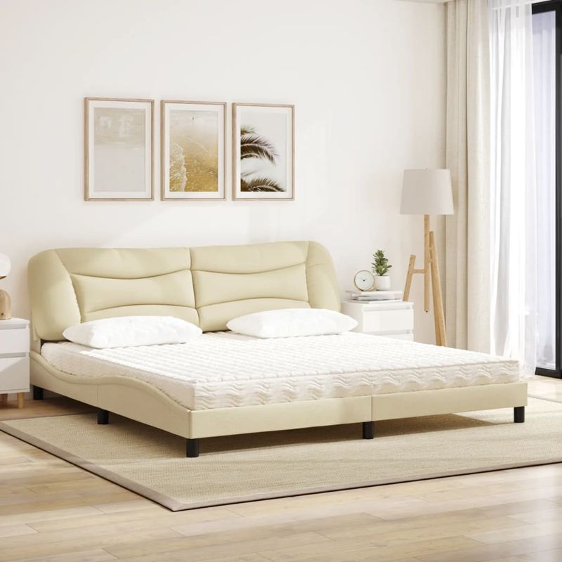 Casa si Gradina - Mobilier - Paturi si accesorii - Paturi - Pat cu saltea, crem, 200x200 cm, textil - Infinity.ro