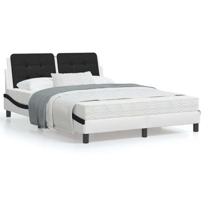 Casa si Gradina - Mobilier - Paturi si accesorii - Paturi - Cadru de pat cu tablie, alb/negru, 120x200 cm, piele ecologica - Infinity.ro