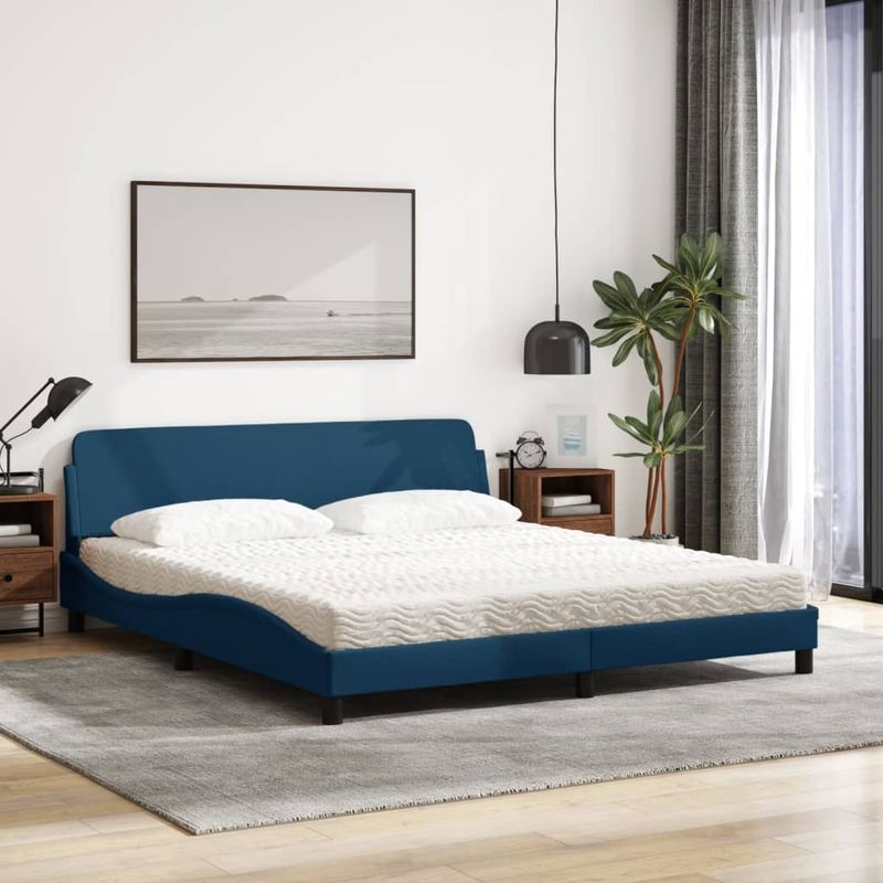 Casa si Gradina - Mobilier - Paturi si accesorii - Paturi - Pat cu saltea, albastru, 180x200 cm, material textil - Infinity.ro
