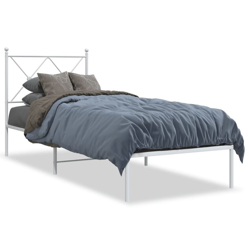 Casa si Gradina - Mobilier - Paturi si accesorii - Paturi - Cadru de pat metalic cu tablie, alb, 75x190 cm - Infinity.ro