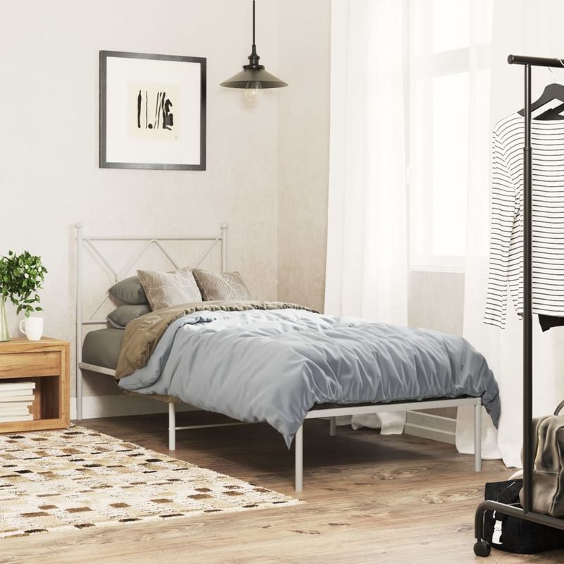 Casa si Gradina - Mobilier - Paturi si accesorii - Paturi - Cadru de pat metalic cu tablie, alb, 75x190 cm - Infinity.ro