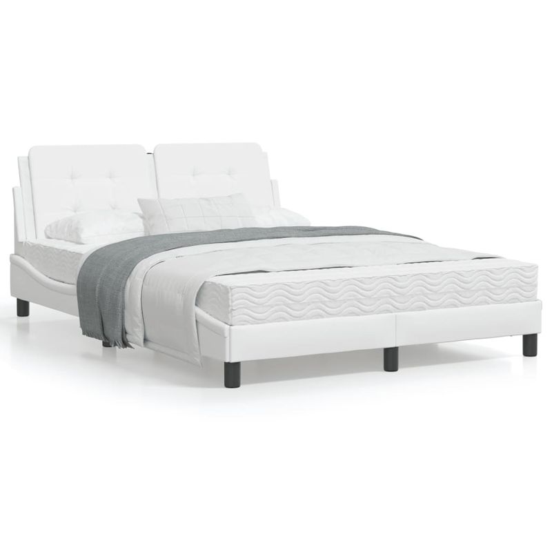 Casa si Gradina - Mobilier - Paturi si accesorii - Paturi - Pat cu saltea, alb, 140x200 cm, piele ecologica - Infinity.ro