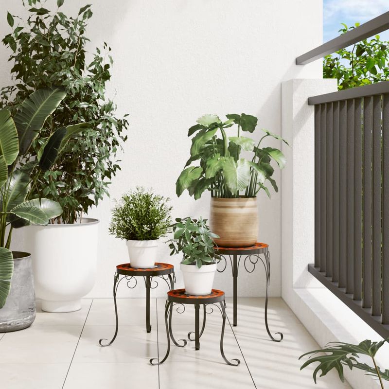 Casa si Gradina - Gradinarit si plante - Plante si ghivece - Ghivece si suporturi - Suporturi pentru plante, 3 buc., caramiziu și alb, ceramica, cărămiziu și negru - Infinity.ro