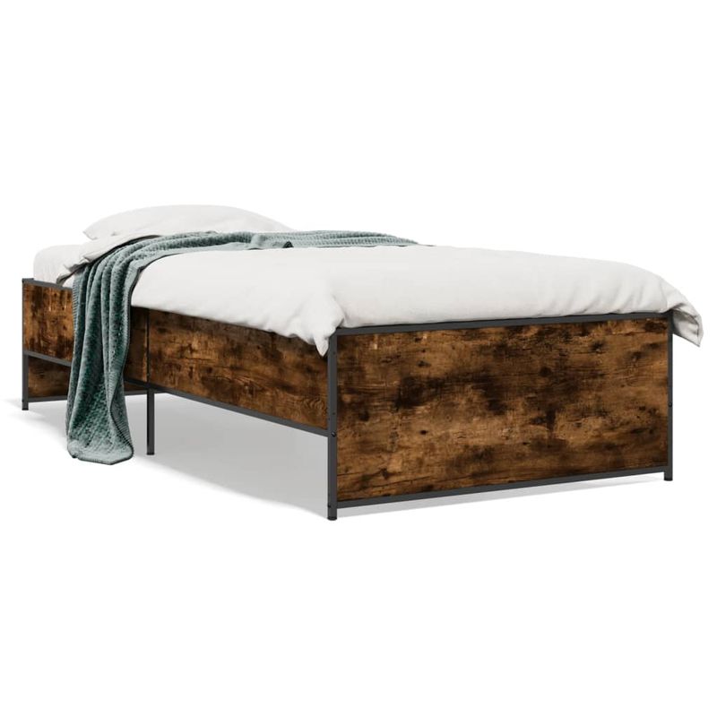 Casa si Gradina - Mobilier - Paturi si accesorii - Paturi - Cadru de pat, stejar fumuriu, 90x200cm, lemn prelucrat si metal - Infinity.ro