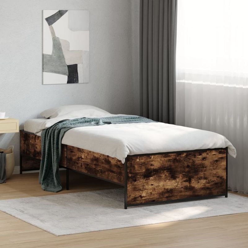 Casa si Gradina - Mobilier - Paturi si accesorii - Paturi - Cadru de pat, stejar fumuriu, 90x200cm, lemn prelucrat si metal - Infinity.ro