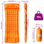 Sport si Outdoor - Camping - Saltele si accesorii pentru somn - Saltele camping - Saltea de camping auto-gonflabila cu perna integrata portocaliu - Infinity.ro