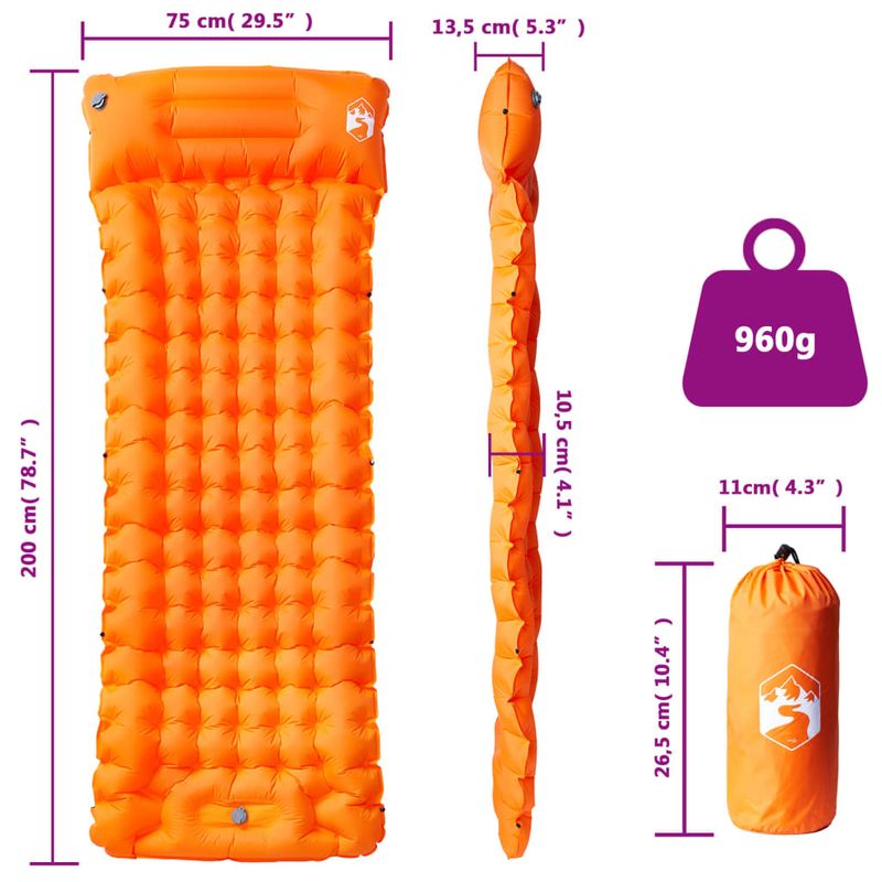 Sport si Outdoor - Camping - Saltele si accesorii pentru somn - Saltele camping - Saltea de camping auto-gonflabila cu perna integrata portocaliu - Infinity.ro