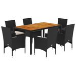 Casa si Gradina - Gradina si terasa - Mobilier exterior - Seturi mobila gradina - Set mobilier gradina perne 7 piese negru poliratan/lemn acacia - Infinity.ro