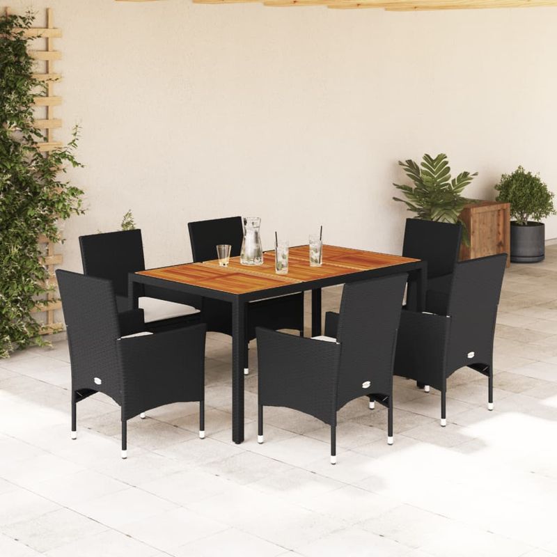 Casa si Gradina - Gradina si terasa - Mobilier exterior - Seturi mobila gradina - Set mobilier gradina perne 7 piese negru poliratan/lemn acacia - Infinity.ro