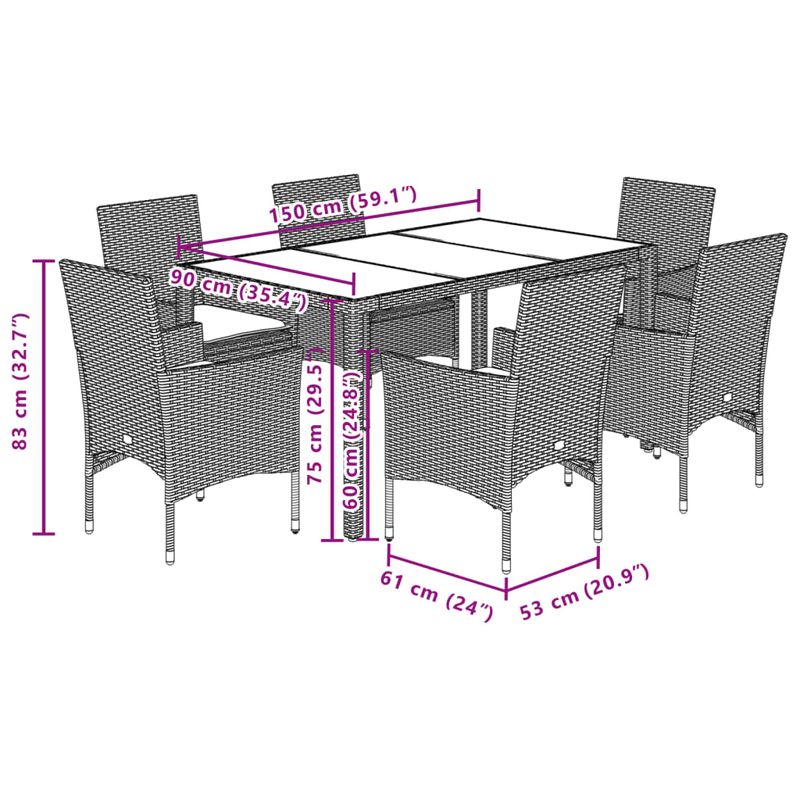 Casa si Gradina - Gradina si terasa - Mobilier exterior - Seturi mobila gradina - Set mobilier gradina perne 7 piese negru poliratan/lemn acacia - Infinity.ro