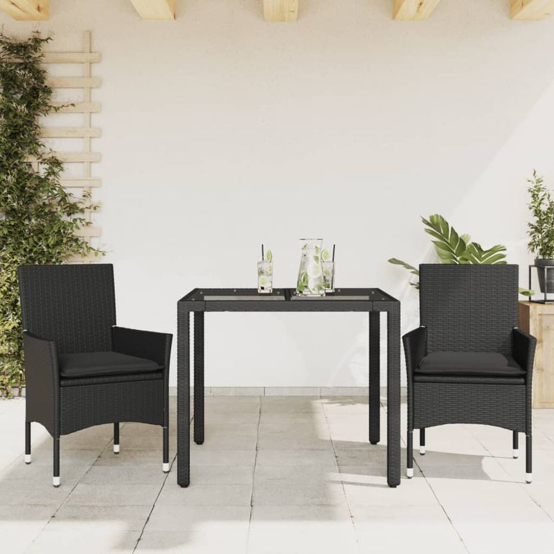 Casa si Gradina - Gradina si terasa - Mobilier exterior - Seturi mobila gradina - Set mobilier de gradina cu perne 3 piese negru poliratan&sticla - Infinity.ro