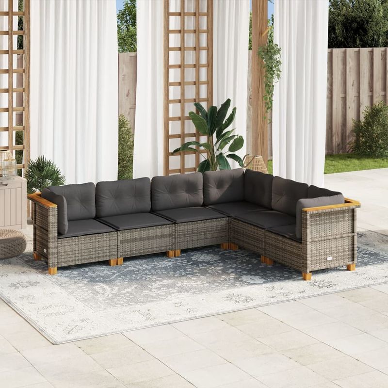 Casa si Gradina - Gradina si terasa - Mobilier exterior - Seturi mobila gradina - Set mobilier gradina cu perne, 6 piese, gri, poliratan - Infinity.ro