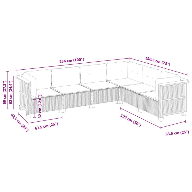 Casa si Gradina - Gradina si terasa - Mobilier exterior - Seturi mobila gradina - Set mobilier gradina cu perne, 6 piese, gri, poliratan - Infinity.ro
