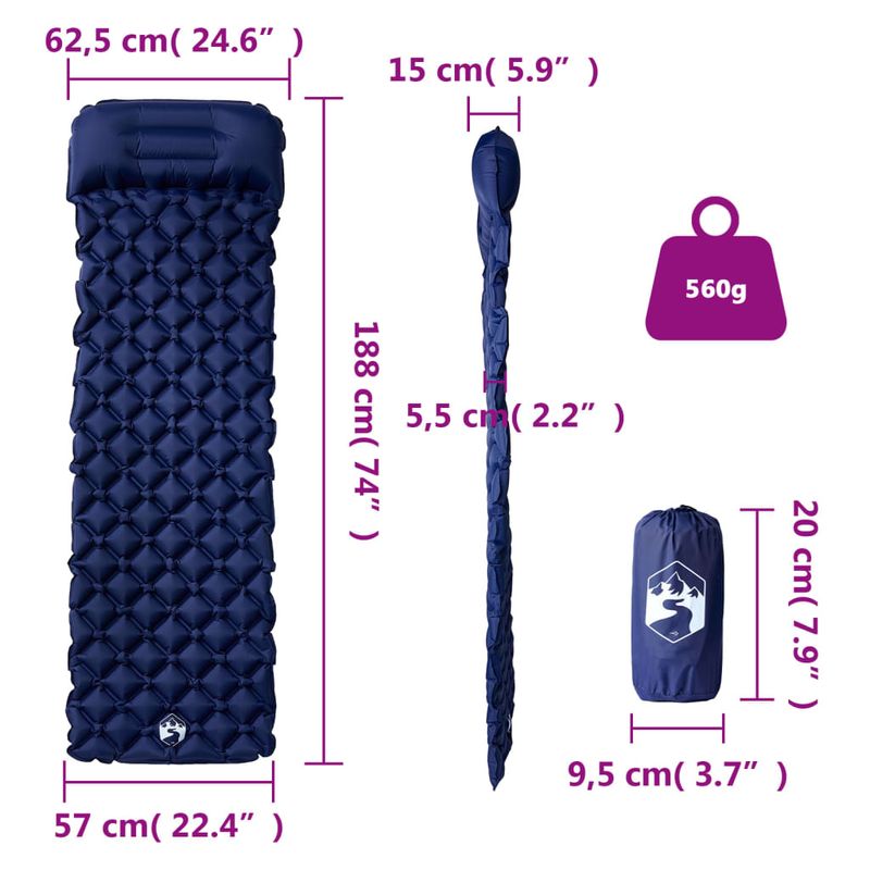 Sport si Outdoor - Camping - Saltele si accesorii pentru somn - Saltele camping - Saltea de camping gonflabila, cu perna integrata, bleumarin - Infinity.ro