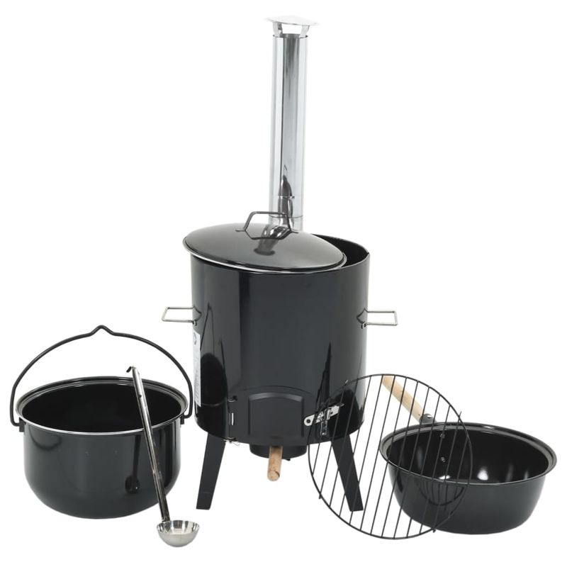 Casa si Gradina - Gradina si terasa - Gratare si accesorii - Gratare de gradina - Soba cu ceaun gulas, cos de fum si capac, negru, otel emailat - Infinity.ro