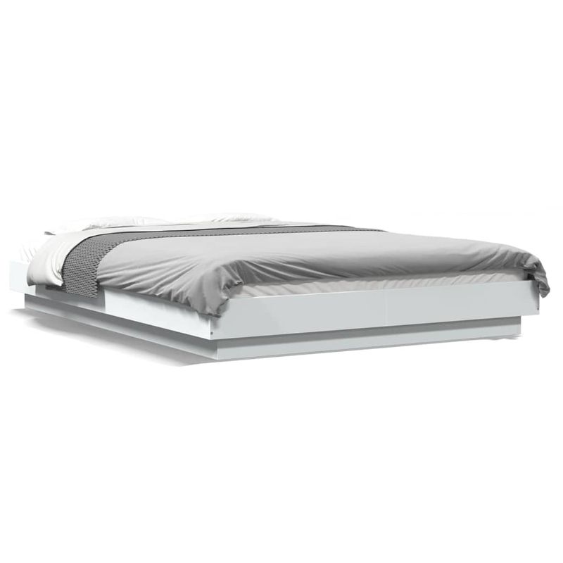 Casa si Gradina - Mobilier - Paturi si accesorii - Paturi - Cadru de pat cu lumini LED, alb, 135x190 cm, lemn prelucrat - Infinity.ro