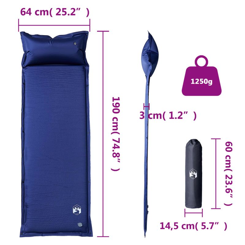 Sport si Outdoor - Camping - Saltele si accesorii pentru somn - Saltele camping - Saltea de camping auto-gonflabila cu perna integrata, bleumarin - Infinity.ro
