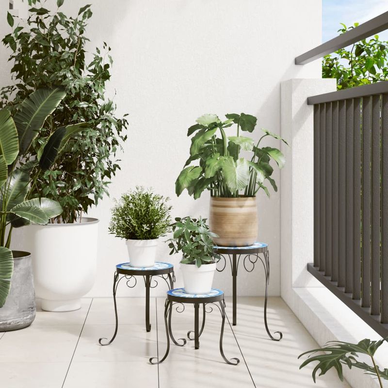 Casa si Gradina - Gradinarit si plante - Plante si ghivece - Ghivece si suporturi - Suporturi pentru plante, 3 buc., albastru si alb, ceramica - Infinity.ro