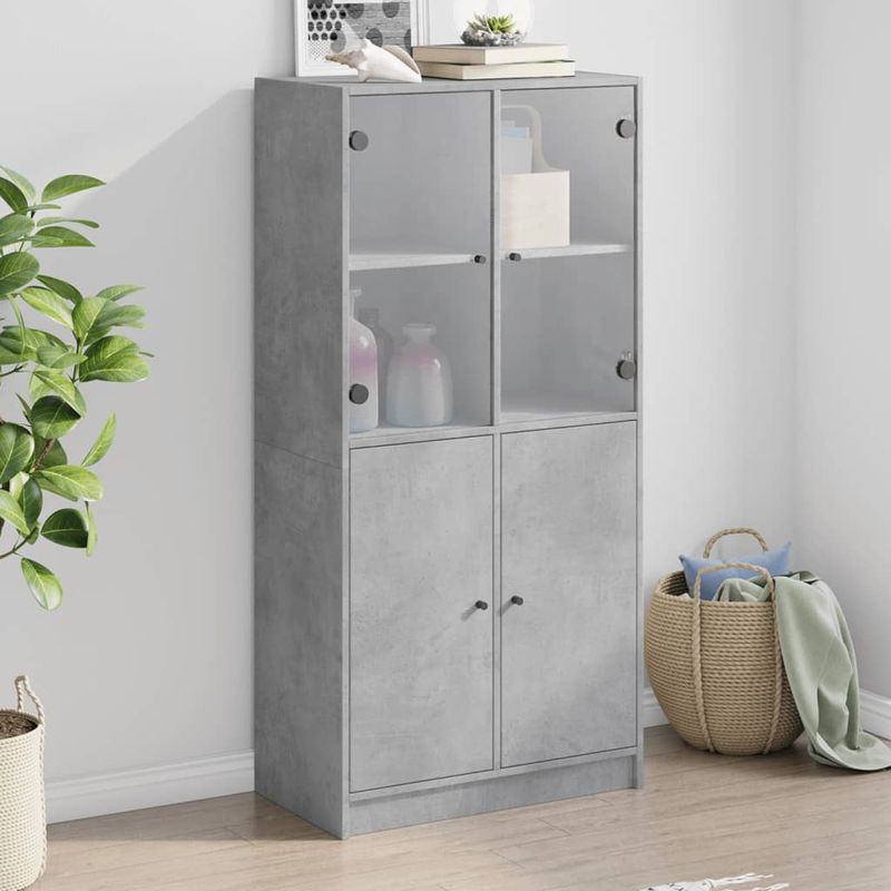 Casa si Gradina - Mobilier - Comode si corpuri - Corpuri bucatarie - Dulap inalt cu usi, gri beton, 68x37x142 cm, lemn compozit - Infinity.ro