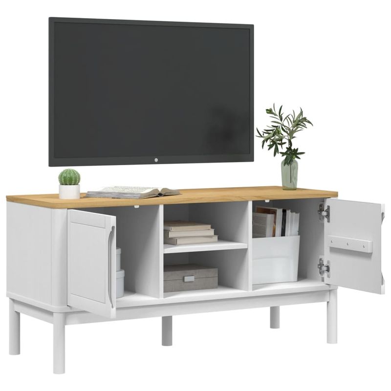 Casa si Gradina - Mobilier - Comode si corpuri - Comode - Dulap TV "FLORO", alb, 114x43x55 cm, lemn masiv de pin - Infinity.ro