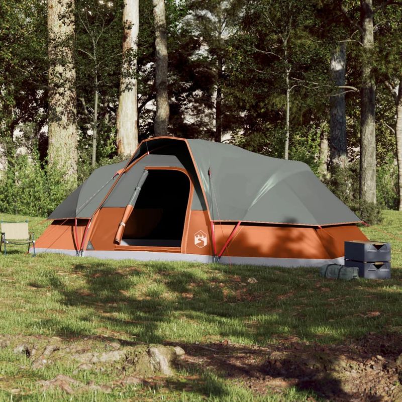 Sport si Outdoor - Camping - Corturi camping - Cort de familie cupola 9 persoane, gri/portocaliu, impermeabil - Infinity.ro