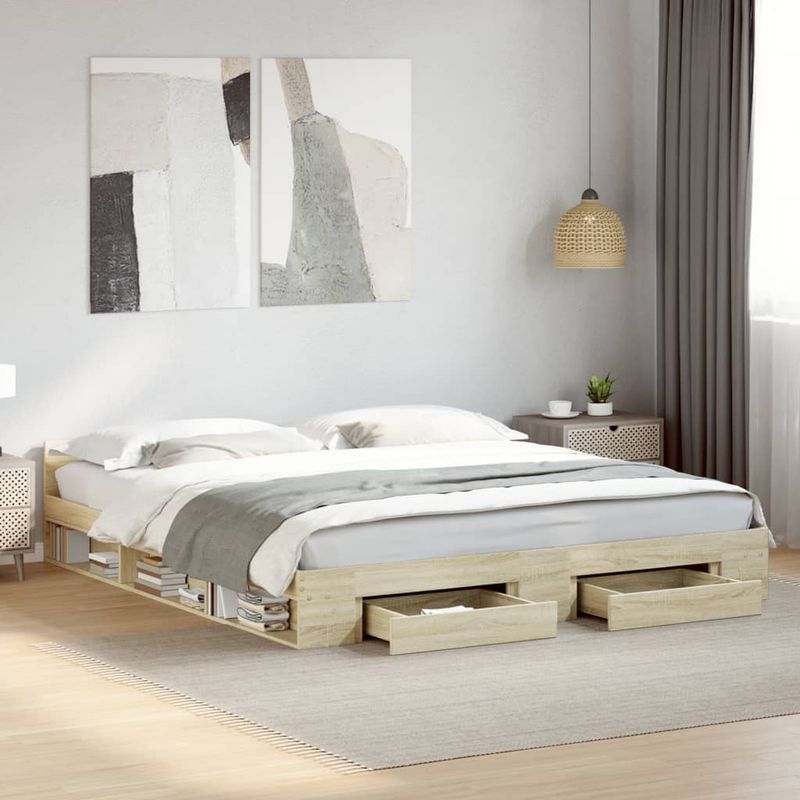 Casa si Gradina - Mobilier - Paturi si accesorii - Paturi - Cadru de pat cu sertare stejar sonoma 200x200 cm lemn prelucrat - Infinity.ro