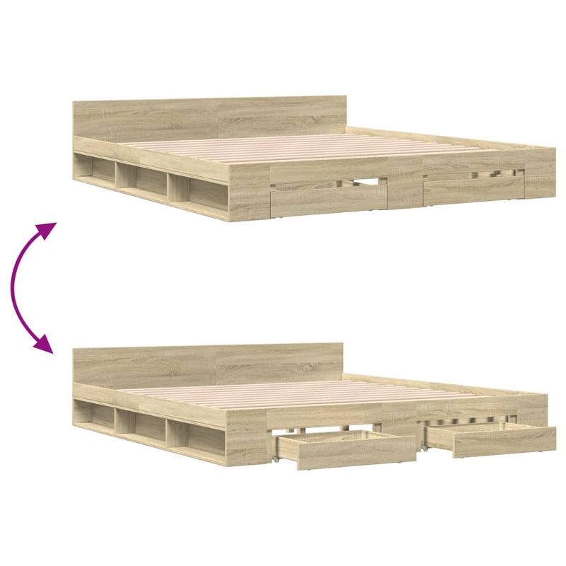 Casa si Gradina - Mobilier - Paturi si accesorii - Paturi - Cadru de pat cu sertare stejar sonoma 200x200 cm lemn prelucrat - Infinity.ro