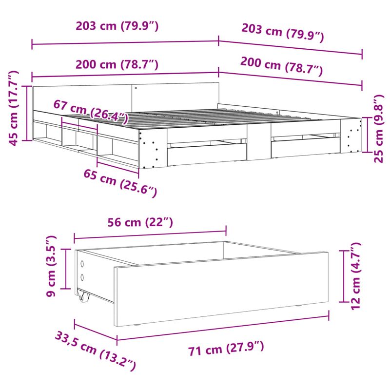 Casa si Gradina - Mobilier - Paturi si accesorii - Paturi - Cadru de pat cu sertare stejar sonoma 200x200 cm lemn prelucrat - Infinity.ro