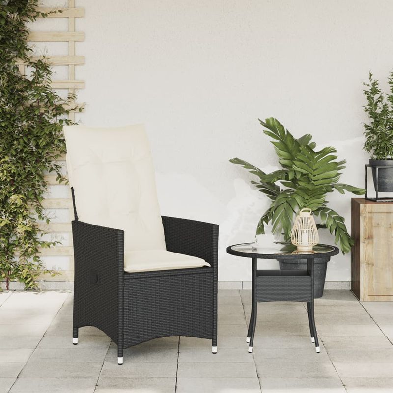 Casa si Gradina - Gradina si terasa - Mobilier exterior - Scaune si sezlonguri gradina - Scaun de gradina rabatabil cu perne, negru, poliratan - Infinity.ro