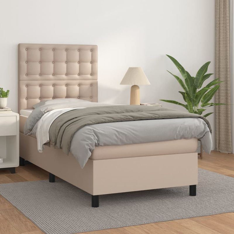 Casa si Gradina - Mobilier - Paturi si accesorii - Paturi - Pat box spring cu saltea, cappuccino, 90x190 cm piele ecologica - Infinity.ro
