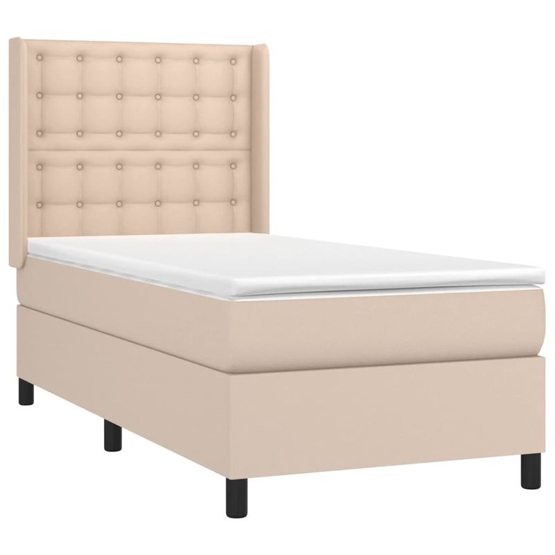 Casa si Gradina - Mobilier - Paturi si accesorii - Paturi - Pat cu arcuri, cu saltea si LED cappuccino 90x190 cm, piele eco - Infinity.ro