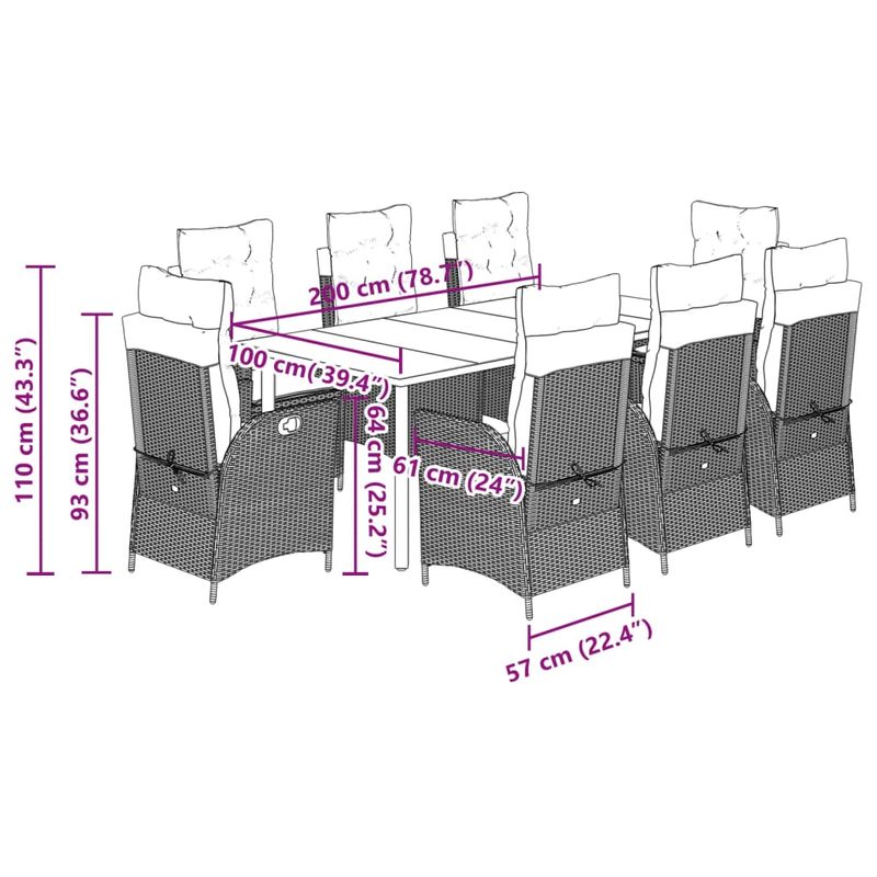 Casa si Gradina - Gradina si terasa - Mobilier exterior - Seturi mobila gradina - Set de masa pentru gradina, 9 piese, cu perne, bej, poliratan - Infinity.ro