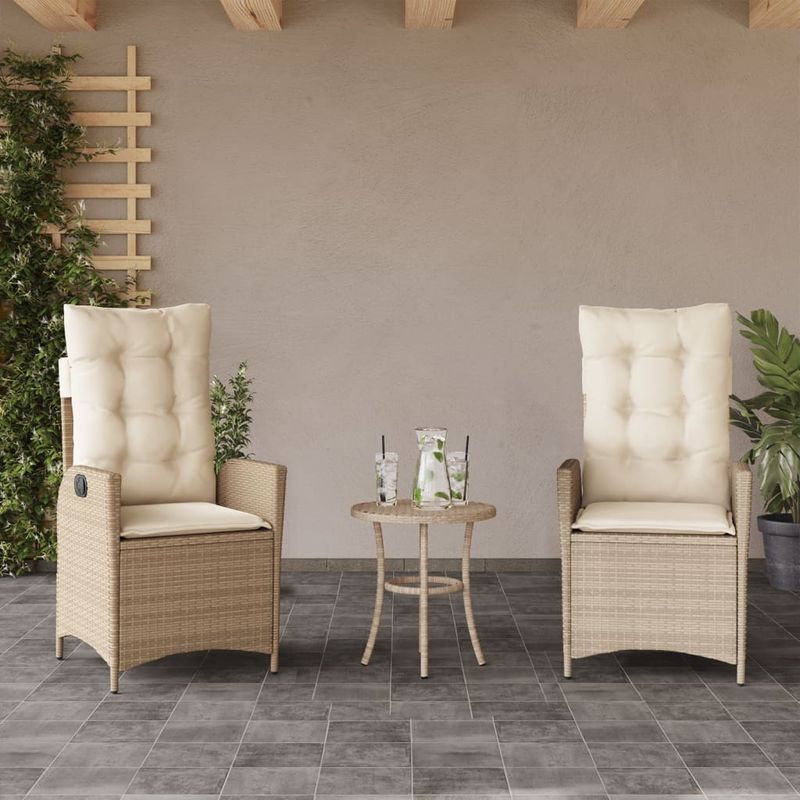 Casa si Gradina - Gradina si terasa - Mobilier exterior - Scaune si sezlonguri gradina - Scaune de gradina rabatabile cu perne, 2 buc., bej, poliratan - Infinity.ro