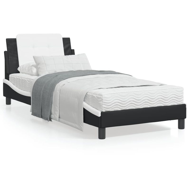 Casa si Gradina - Mobilier - Paturi si accesorii - Paturi - Cadru de pat cu lumini LED negru/alb 90x190 cm piele ecologica - Infinity.ro