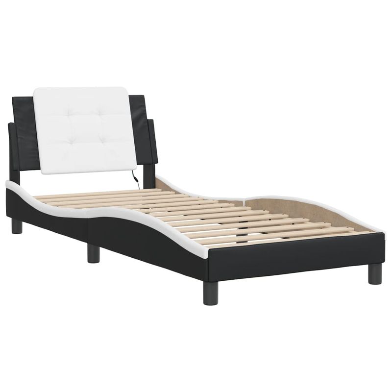 Casa si Gradina - Mobilier - Paturi si accesorii - Paturi - Cadru de pat cu lumini LED negru/alb 90x190 cm piele ecologica - Infinity.ro