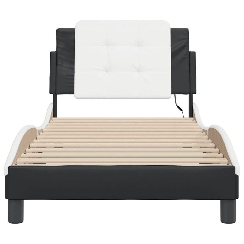 Casa si Gradina - Mobilier - Paturi si accesorii - Paturi - Cadru de pat cu lumini LED negru/alb 90x190 cm piele ecologica - Infinity.ro