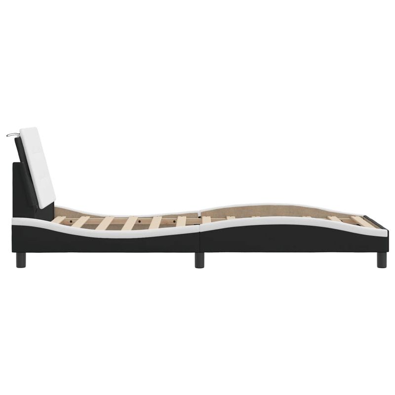 Casa si Gradina - Mobilier - Paturi si accesorii - Paturi - Cadru de pat cu lumini LED negru/alb 90x190 cm piele ecologica - Infinity.ro