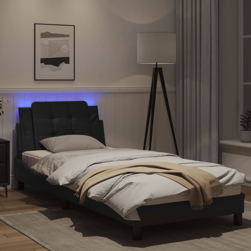 Casa si Gradina - Mobilier - Paturi si accesorii - Paturi - Cadru de pat cu lumini LED, negru, 80x200 cm, piele ecologica - Infinity.ro
