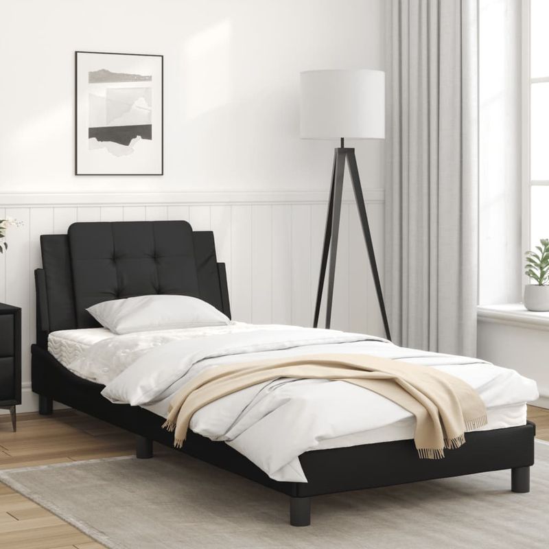 Casa si Gradina - Mobilier - Paturi si accesorii - Paturi - Cadru de pat cu lumini LED, negru, 80x200 cm, piele ecologica - Infinity.ro