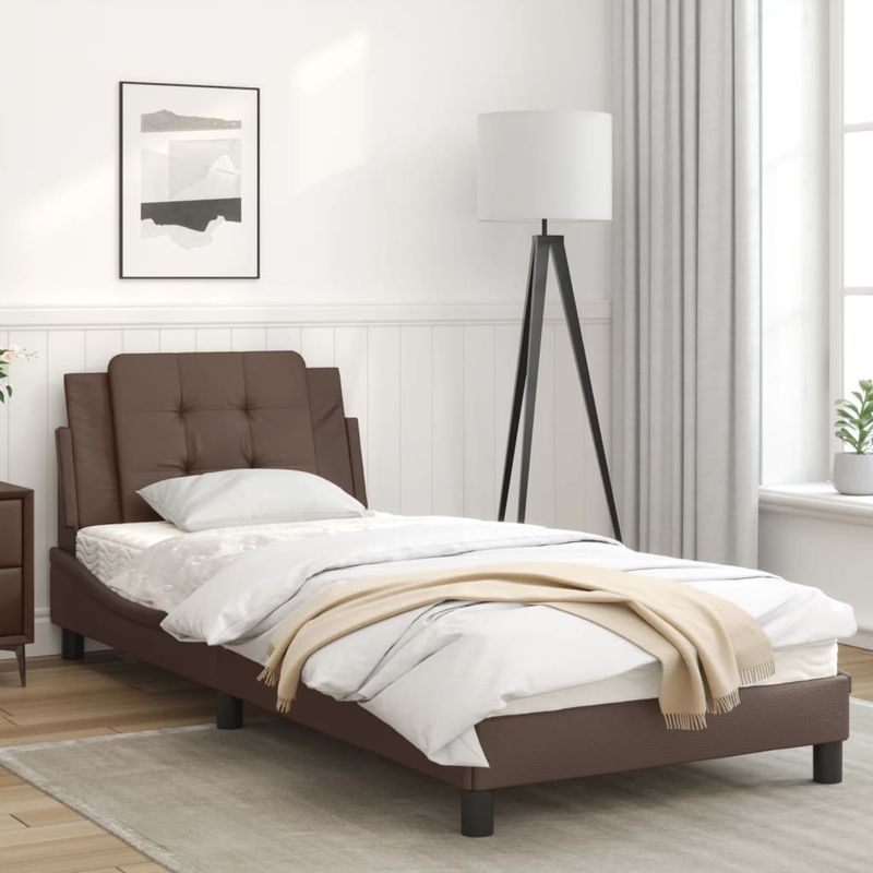 Casa si Gradina - Mobilier - Paturi si accesorii - Paturi - Cadru de pat cu tablie, maro, 90x200 cm, piele ecologica - Infinity.ro