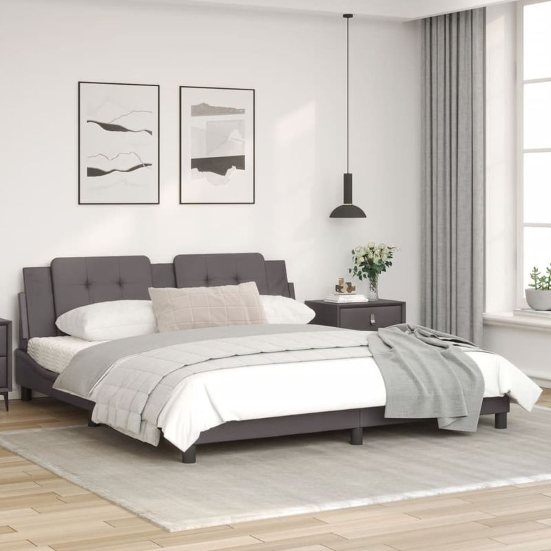 Casa si Gradina - Mobilier - Paturi si accesorii - Paturi - Cadru de pat cu tablie, gri, 180x200 cm, piele ecologica - Infinity.ro