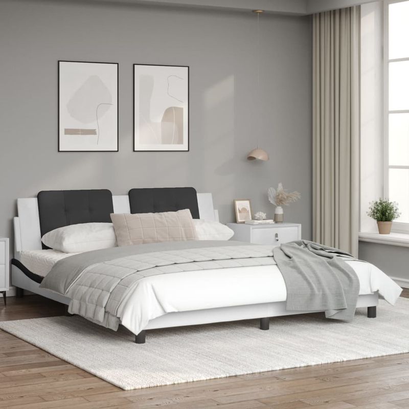 Casa si Gradina - Mobilier - Paturi si accesorii - Paturi - Cadru de pat cu LED, alb si negru, 180x200 cm, piele ecologica - Infinity.ro
