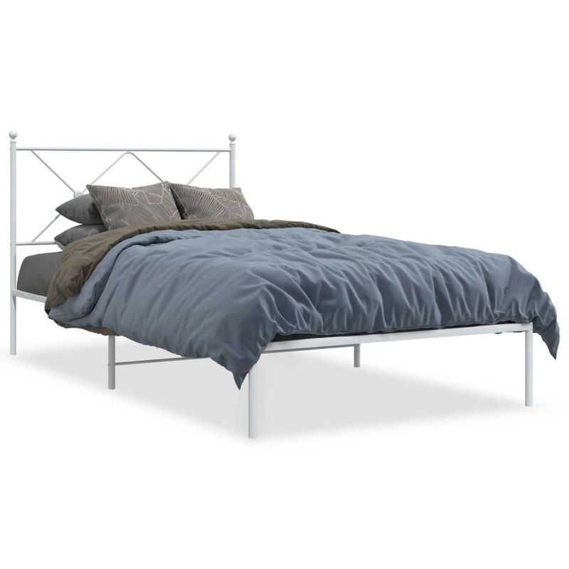 Casa si Gradina - Mobilier - Paturi si accesorii - Paturi - Cadru de pat din metal cu tablie, alb, 107x203 cm - Infinity.ro