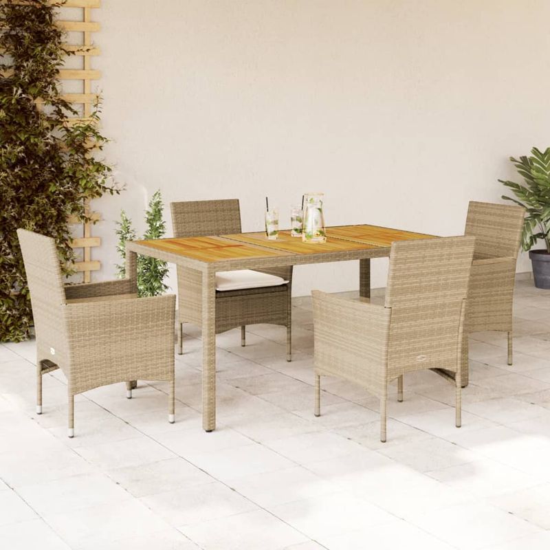 Casa si Gradina - Gradina si terasa - Mobilier exterior - Seturi mobila gradina - Set mobilier gradina cu perne 5 piese bej poliratan/lemn acacia - Infinity.ro