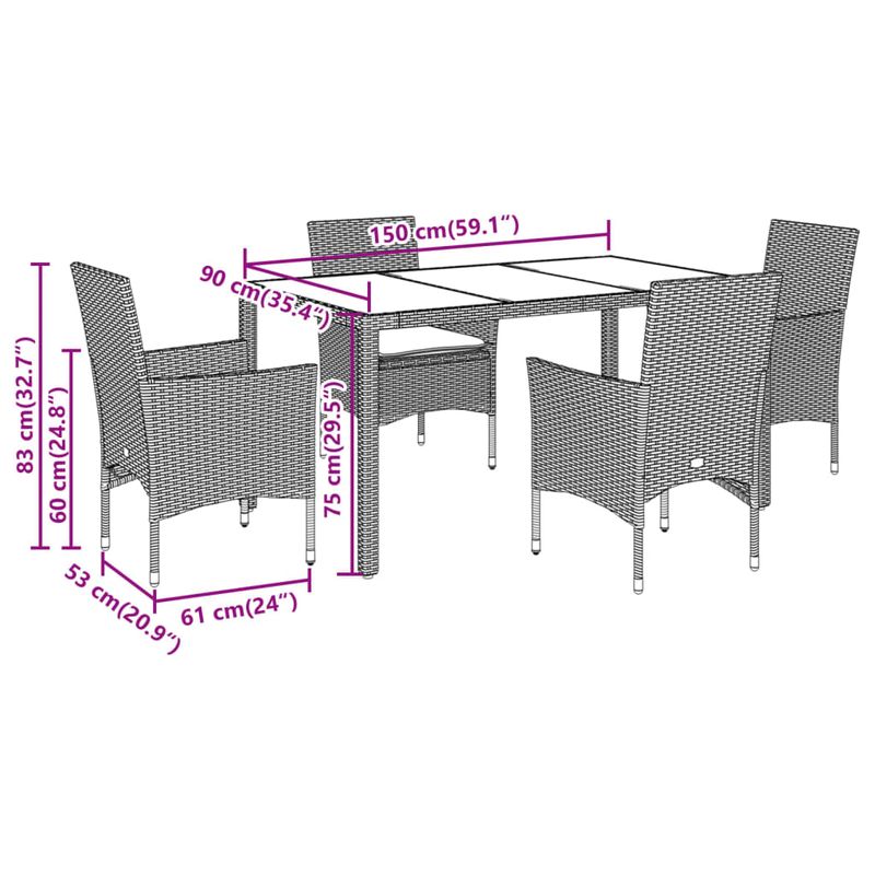 Casa si Gradina - Gradina si terasa - Mobilier exterior - Seturi mobila gradina - Set mobilier gradina cu perne 5 piese bej poliratan/lemn acacia - Infinity.ro