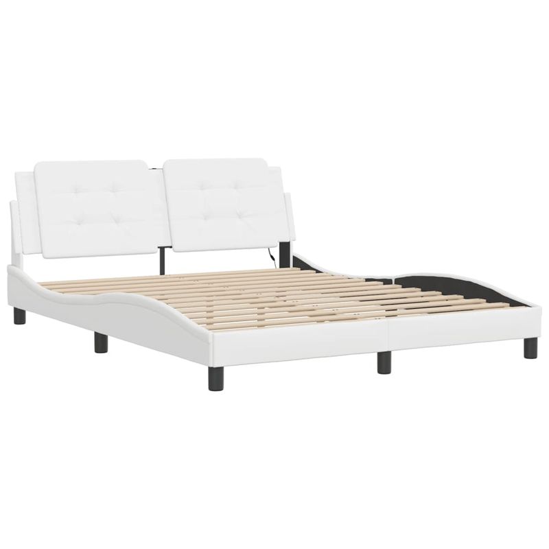 Casa si Gradina - Mobilier - Paturi si accesorii - Paturi - Cadru de pat cu lumini LED, alb, 160x200 cm, piele ecologica - Infinity.ro